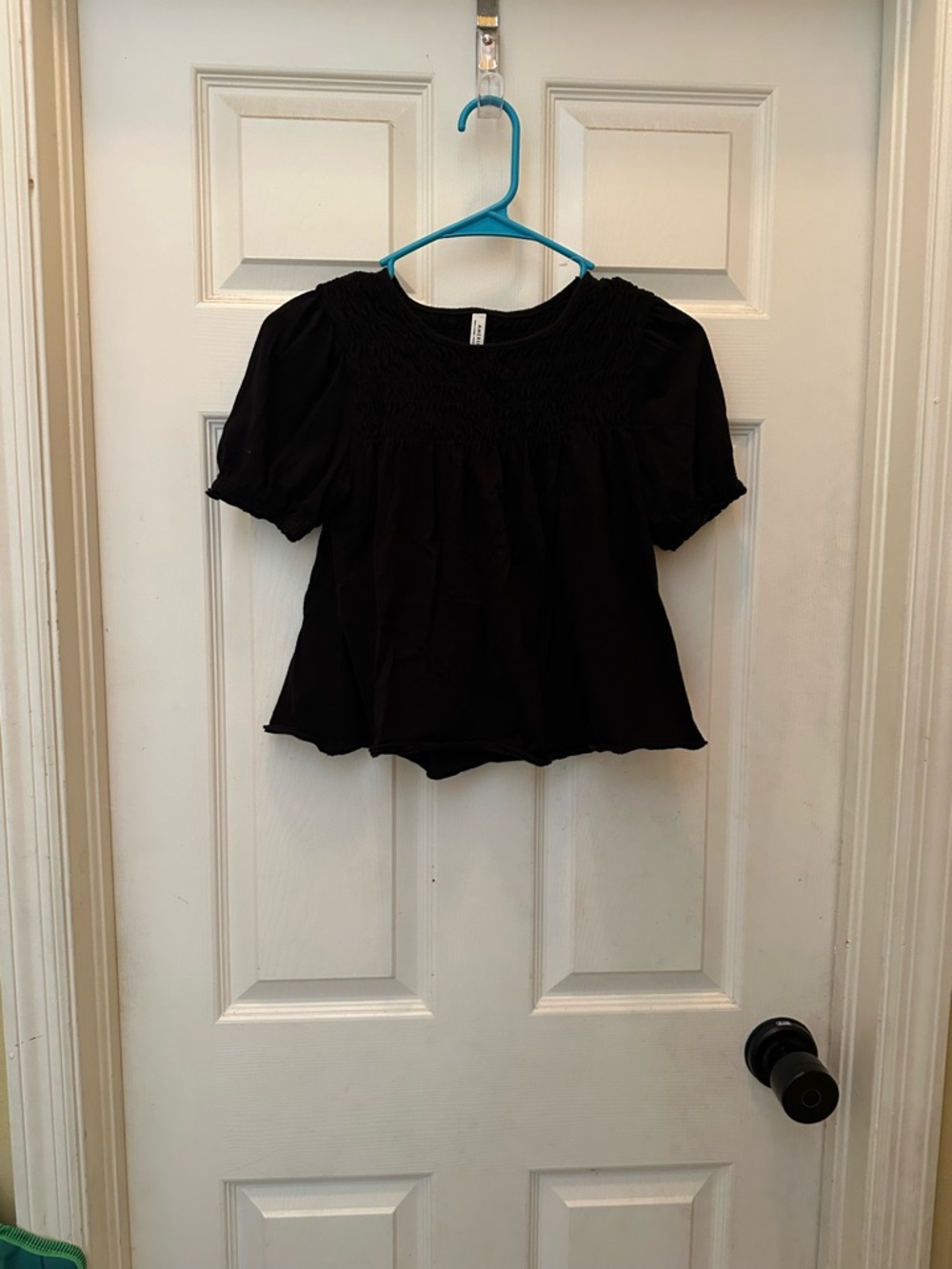 NWOT Black Smocked Short Sleeve Blouse